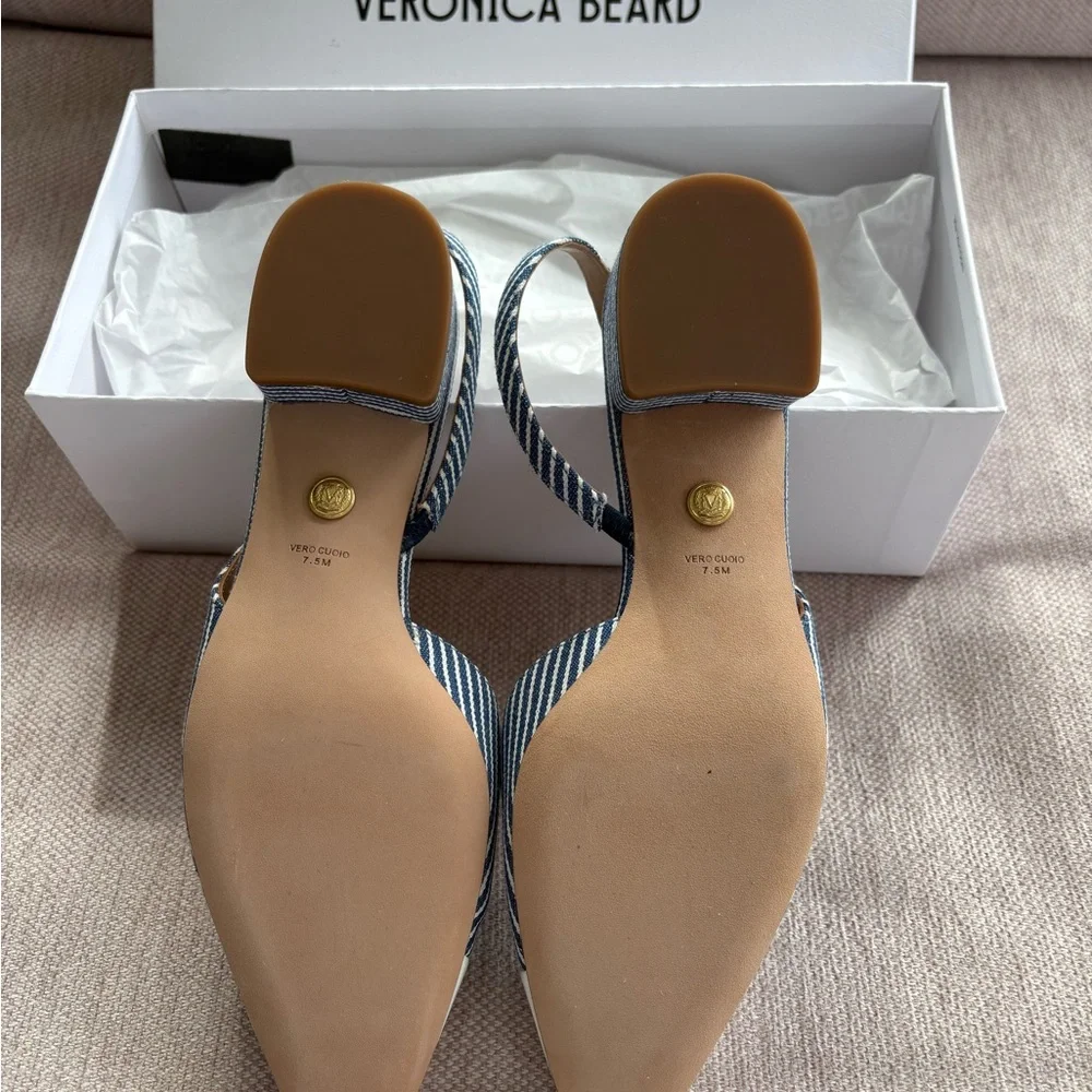 Veronica Beard Blue and White Cecile Slingbacks - Picture 6 of 11